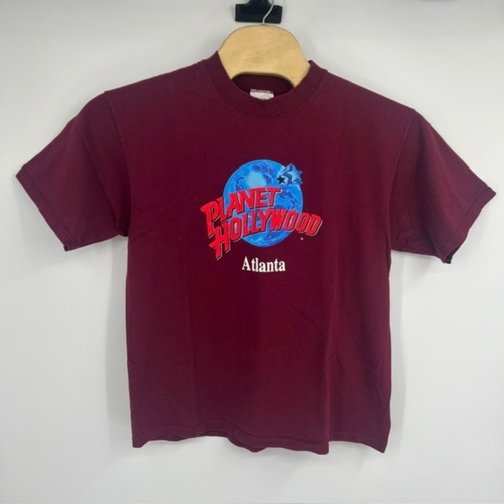 Vintage 1991 Planet Hollywood Atlanta Maroon Graphic T-Shirt USA Made Size Large